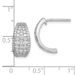 Rhodium-plated Sterling Silver Pave CZ Post Hoop Earrings
