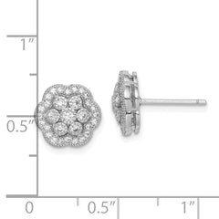 Rhodium-plated Sterling Silver Polished CZ Flower Earrings