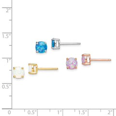 Rose Gold-plated Sterling Silver and Gold-tone Created 6mm Opal Earrings Set