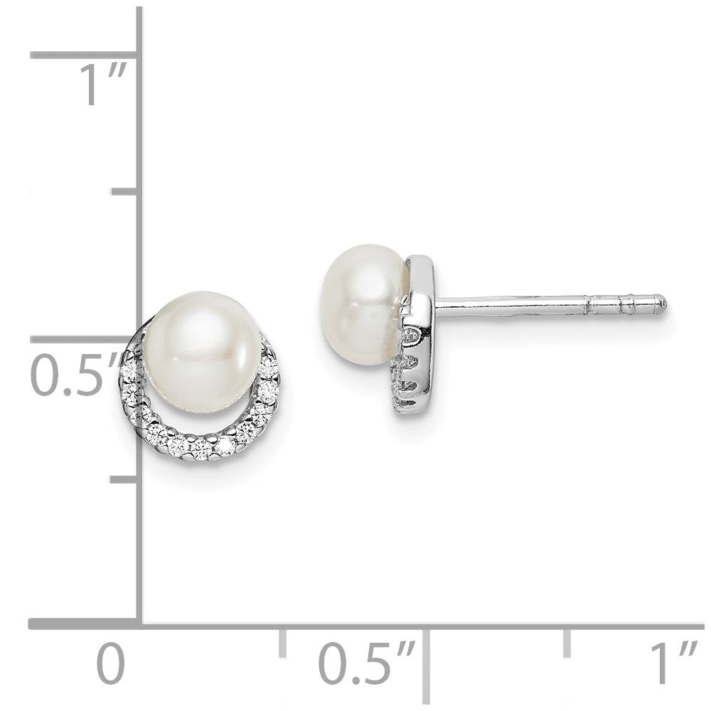 Rhodium-plated Sterling Silver FWC Pearl CZ Post Earrings
