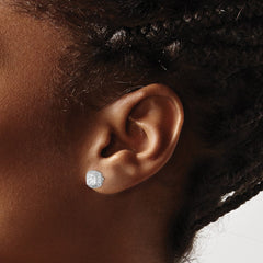 Rhodium-plated Sterling Silver 5mm CZ Halo Post Earrings