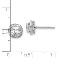 Rhodium-plated Sterling Silver 5mm CZ Halo Post Earrings
