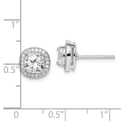 Rhodium-plated Sterling Silver 6mm CZ Halo Post Earrings