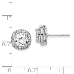 Pendientes con halo de circonita cúbica de 7 mm en plata de ley chapada en rodio