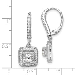 Rhodium-plated Sterling Silver CZ Leverback Dangle Earrings