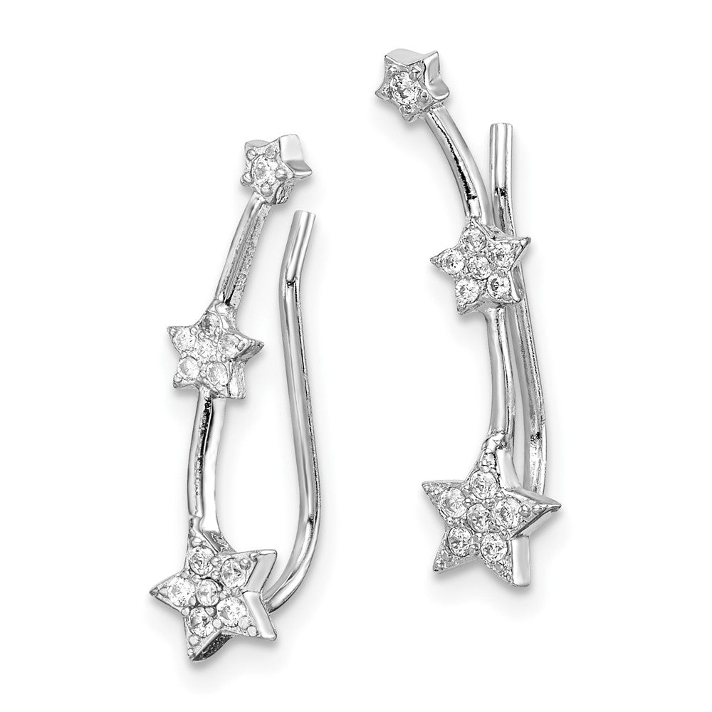 Rhodium-plated Sterling Silver CZ Star Ear Climber Earrings