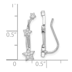 Rhodium-plated Sterling Silver CZ Star Ear Climber Earrings