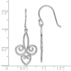 Rhodium-plated Sterling Silver Fleur de Lis Dangle Earrings