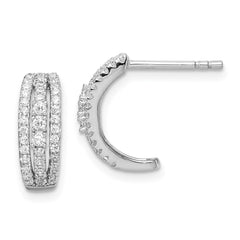 Rhodium-plated Sterling Silver 3-Row CZ C-Hoop Post Earrings