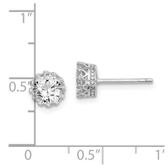 Rhodium-plated Sterling Silver 6mm Polished CZ Post Earrings