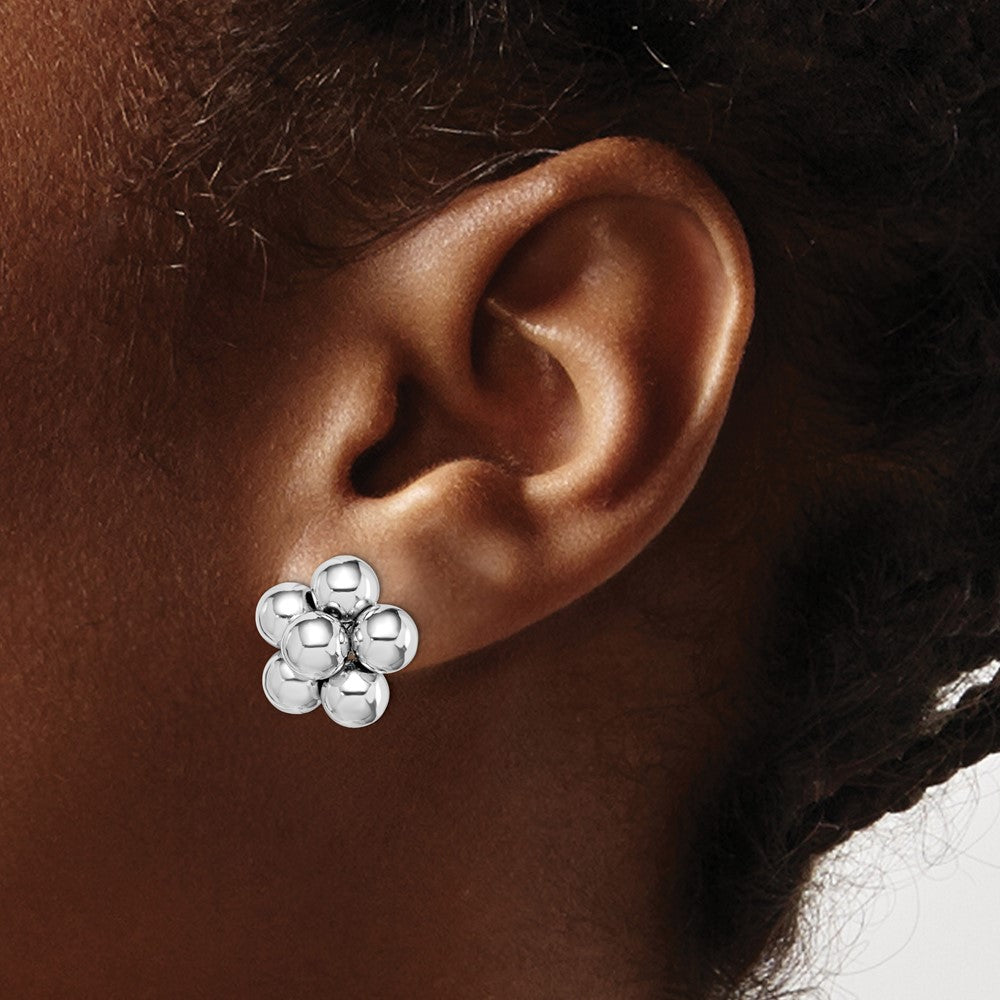 Rhodium-plated Sterling Silver Polished Beaded Post Earrings