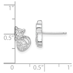 Rhodium-plated Sterling Silver Polished CZ Cat Post Earrings