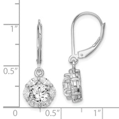 Rhodium-plated Sterling Silver 6mm CZ Halo Leverback Earrings