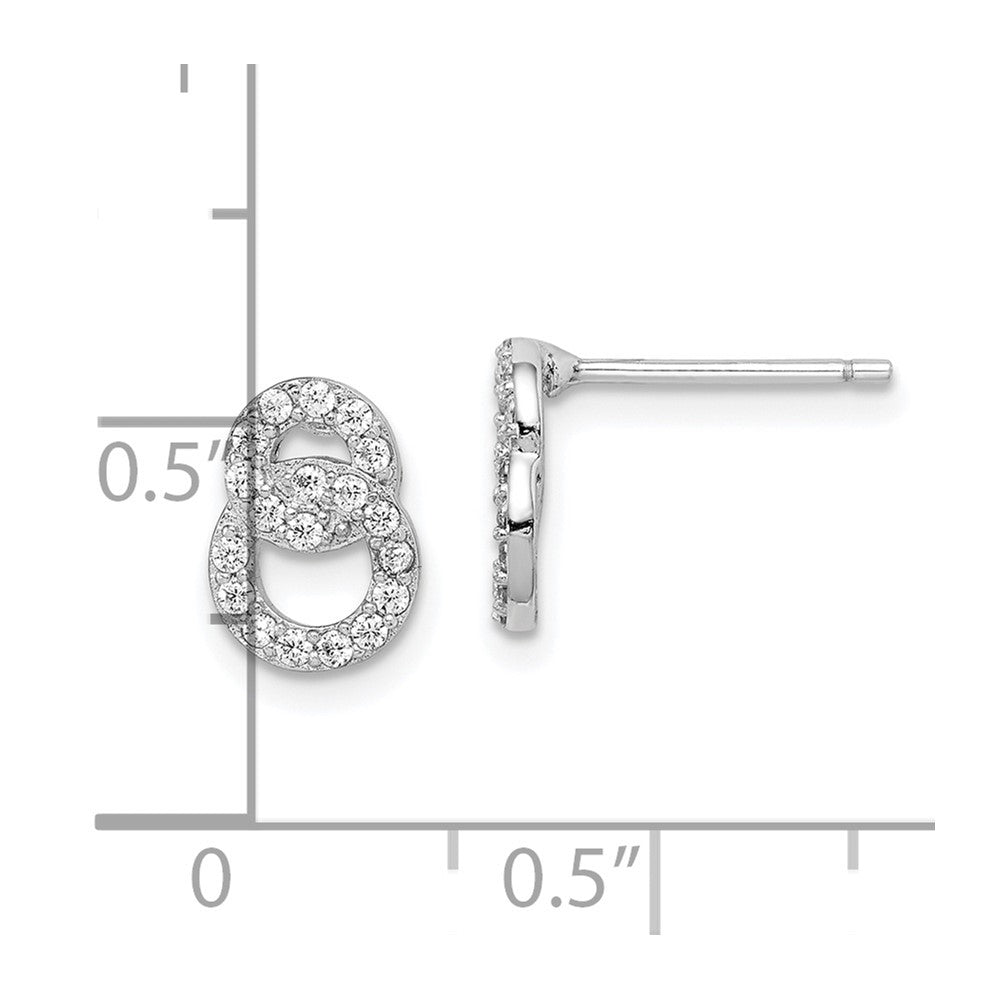 Rhodium-plated Sterling Silver CZ Double Circle Post Earrings