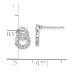 Rhodium-plated Sterling Silver CZ Double Circle Post Earrings