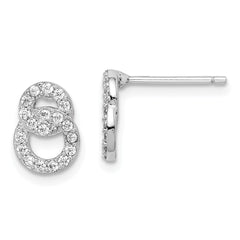 Rhodium-plated Sterling Silver CZ Double Circle Post Earrings