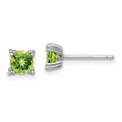 Rhodium-plated Sterling Silver Round 5mm Peridot Post Earrings