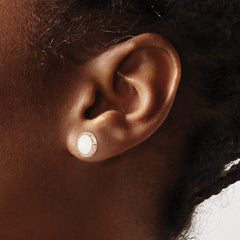 Rose Gold-plated Sterling Silver Round Created Opal CZ Halo Earrings