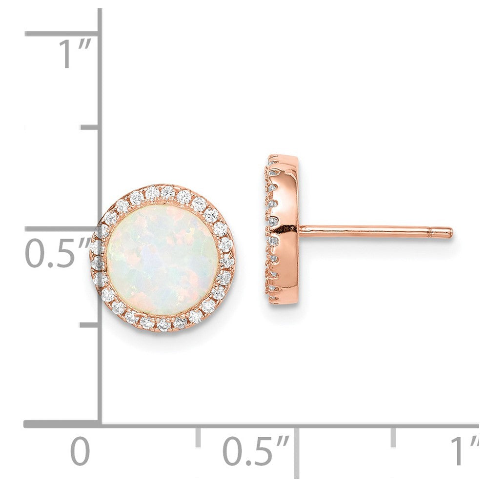 Rose Gold-plated Sterling Silver Round Created Opal CZ Halo Earrings