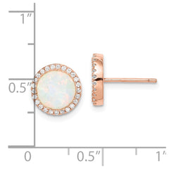 Rose Gold-plated Sterling Silver Round Created Opal CZ Halo Earrings