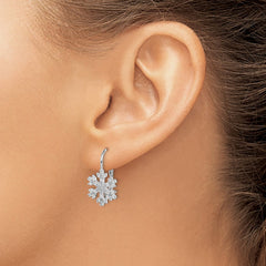 Rhodium-plated Sterling Silver CZ Snowflake Leverback Earrings