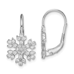 Rhodium-plated Sterling Silver CZ Snowflake Leverback Earrings