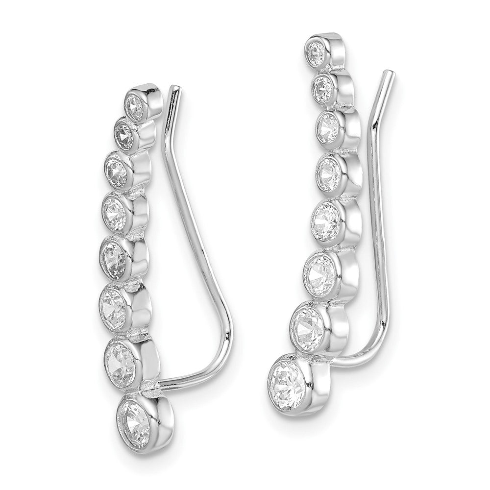 Rhodium-plated Sterling Silver CZ Ear Climber Earrings