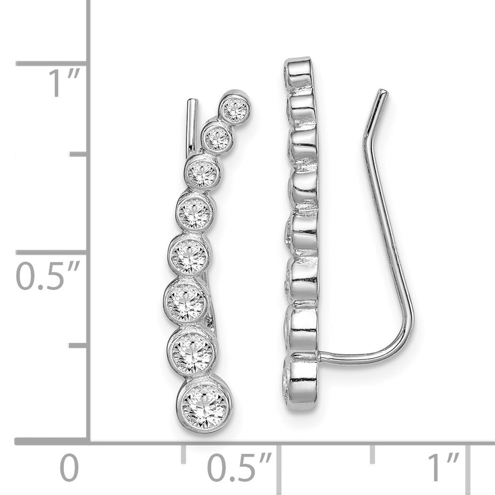 Rhodium-plated Sterling Silver CZ Ear Climber Earrings