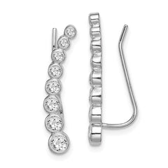 Rhodium-plated Sterling Silver CZ Ear Climber Earrings