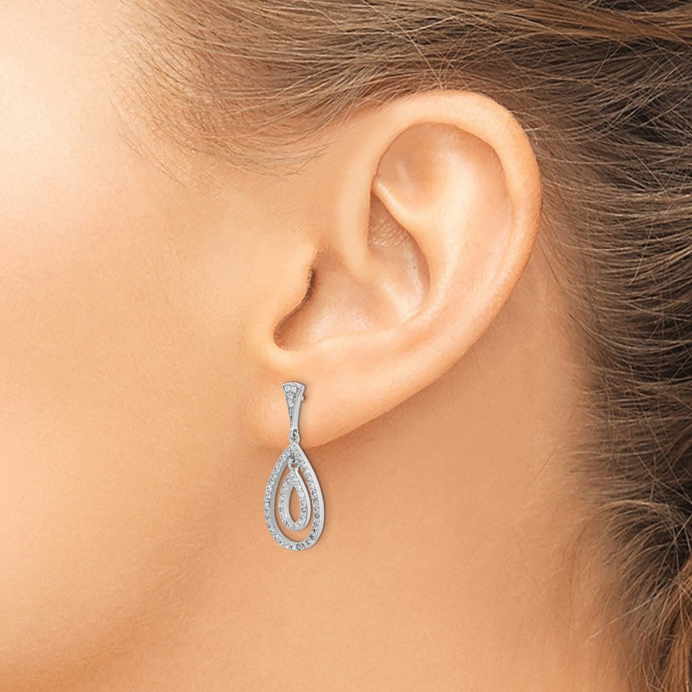 Rhodium-plated Sterling Silver CZ Teardrop Dangle Post Earrings
