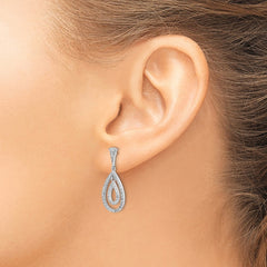 Rhodium-plated Sterling Silver CZ Teardrop Dangle Post Earrings