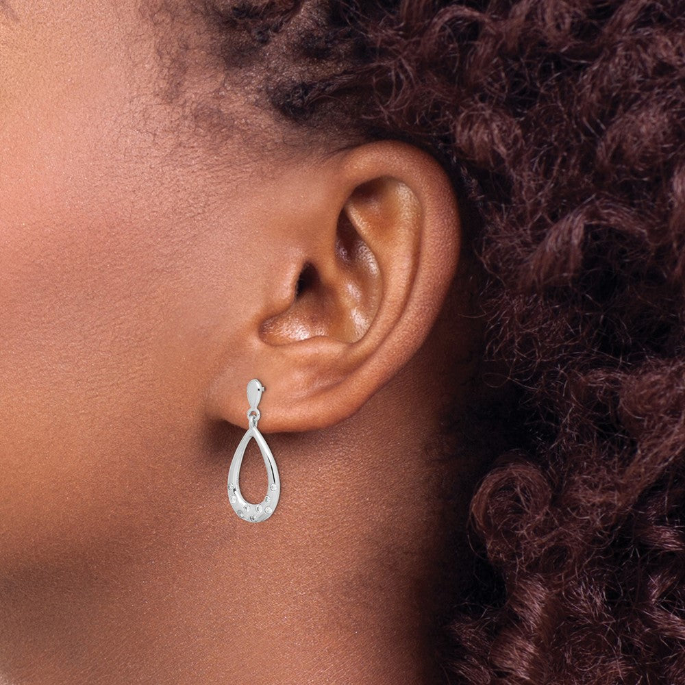 Rhodium-plated Sterling Silver CZ Teardrop Dangle Post Earrings