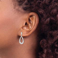 Rhodium-plated Sterling Silver CZ Teardrop Dangle Post Earrings