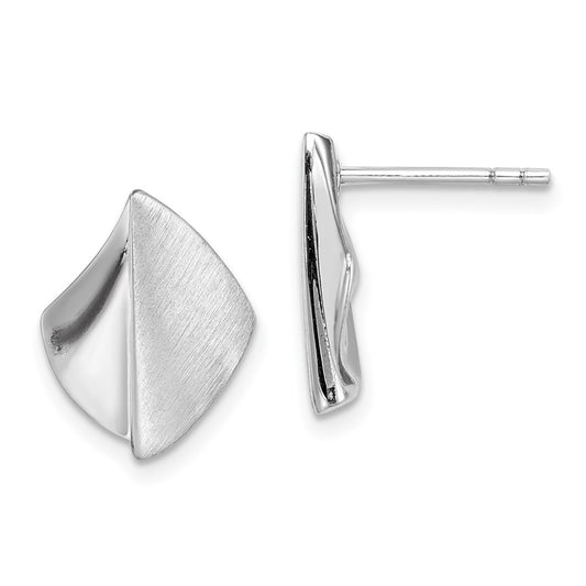 Rhodium-plated Sterling Silver Polished Brushed Post Earrings