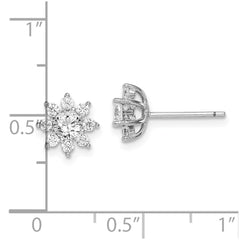 Rhodium-plated Sterling Silver Polished CZ Flower Post Earrings
