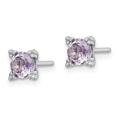 Rhodium-plated Sterling Silver Round 5mm Amethyst Post Earrings