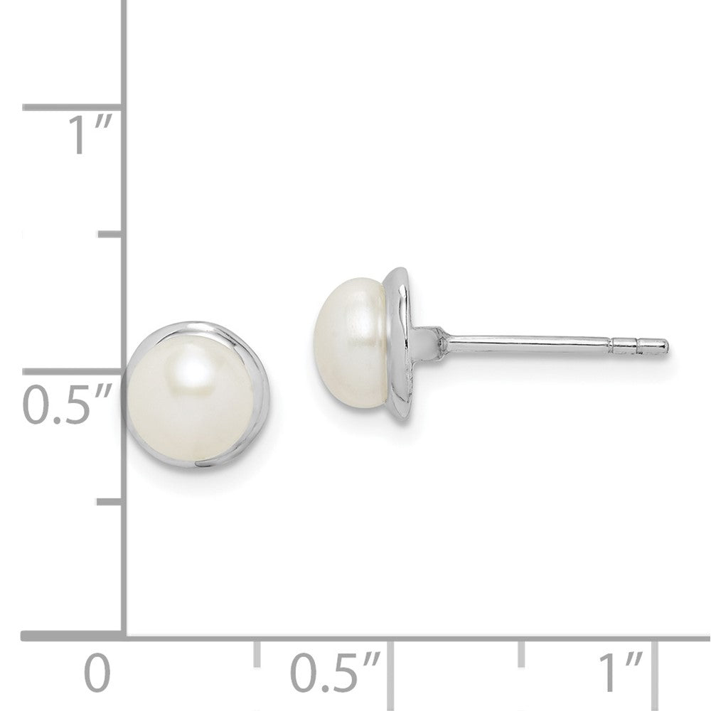 Rhodium-plated Sterling Silver 6-7mm White Button FWC Pearl Earrings