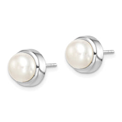 Rhodium-plated Sterling Silver 7-8mm White Button FWC Pearl Earrings