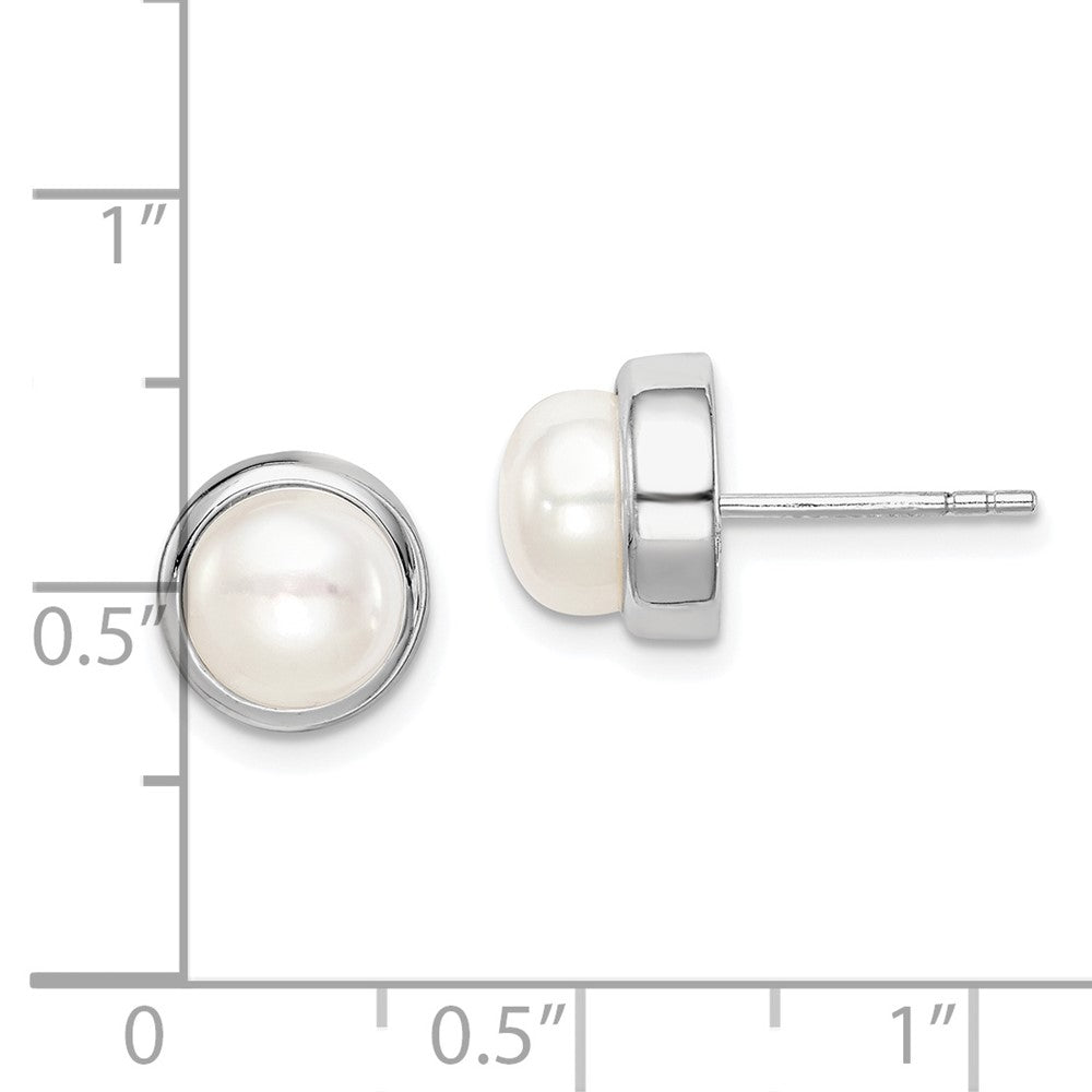 Rhodium-plated Sterling Silver 7-8mm White Button FWC Pearl Earrings
