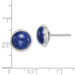 Rhodium-plated Sterling Silver 10mm Lapis Cabochon Post Earrings