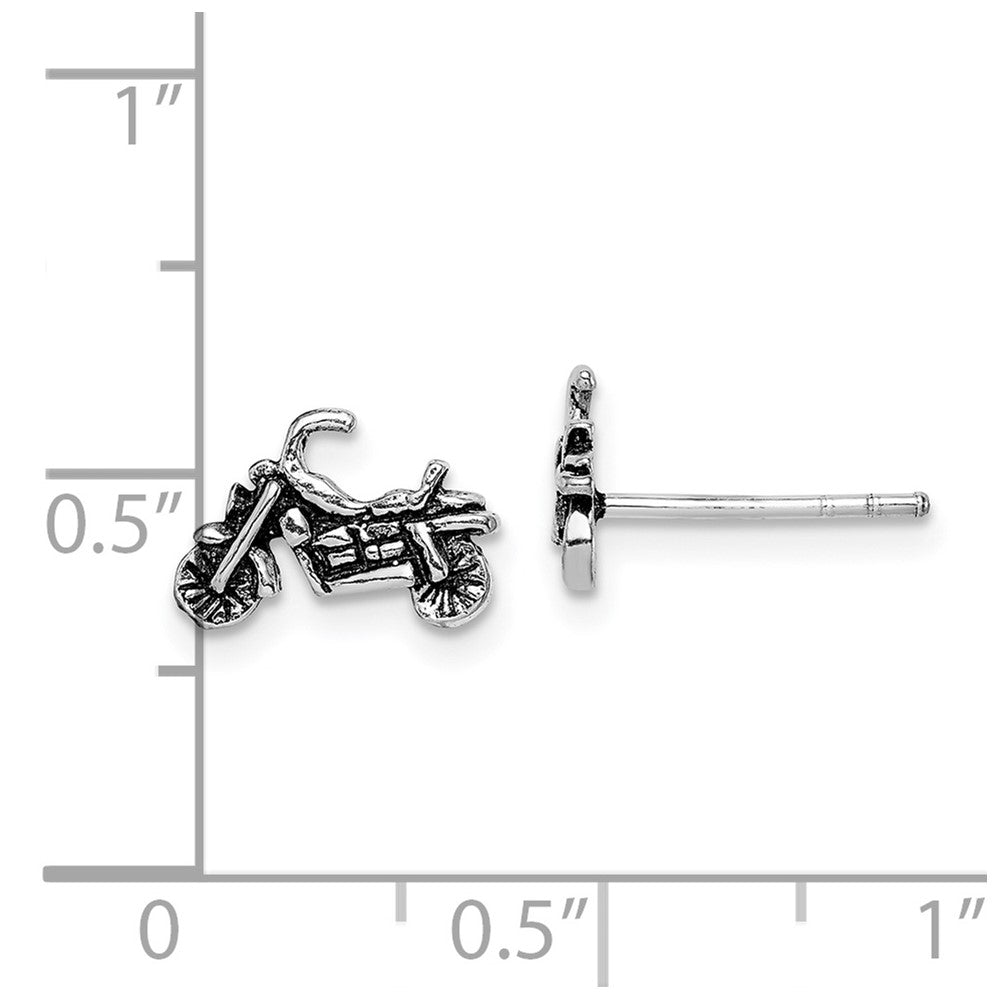 Rhodium-plated Sterling Silver Antiqued Motorcycle Post Earrings