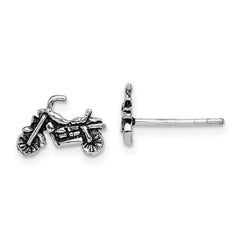 Rhodium-plated Sterling Silver Antiqued Motorcycle Post Earrings