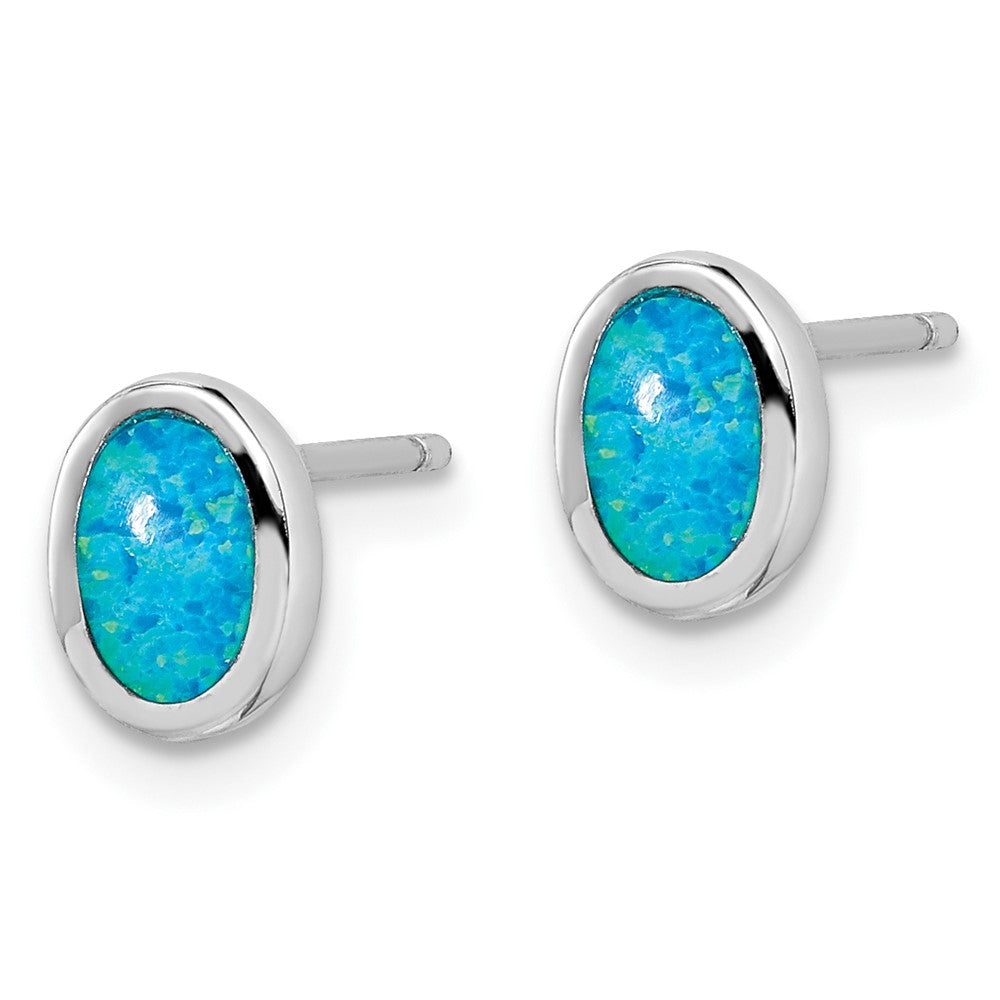 Rhodium-plated Sterling Silver Imitation Opal Oval Post Earrings