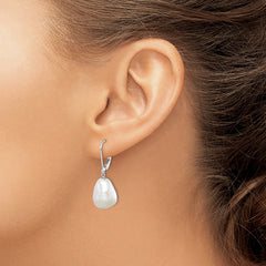 Rhodium-plated Sterling Silver 11-12mm Keshi Pearl Leverback Earrings