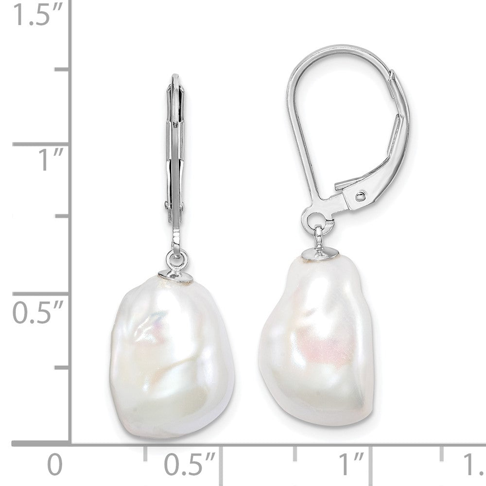 Rhodium-plated Sterling Silver 11-12mm Keshi Pearl Leverback Earrings