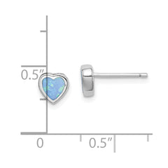 Rhodium-plated Sterling Silver Imitation Opal Heart Post Earrings