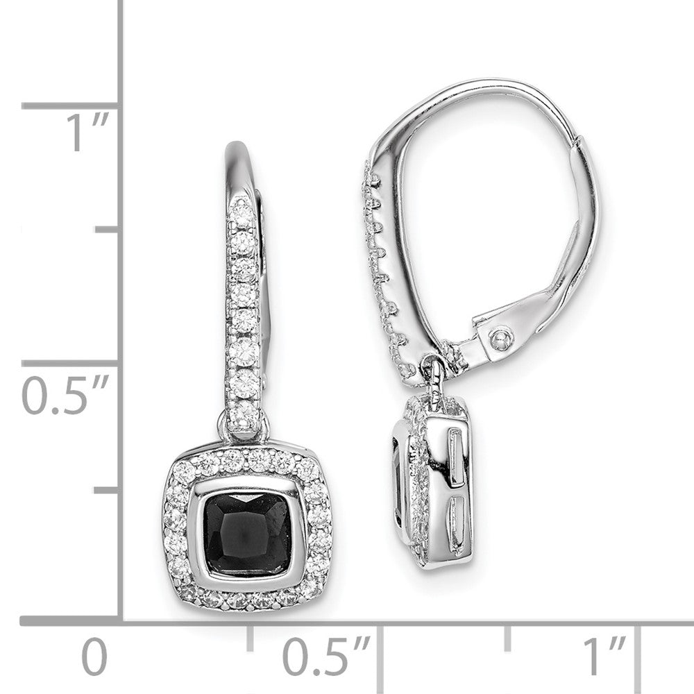 Rhodium-plated Sterling Silver Black and White CZ Leverback Earrings