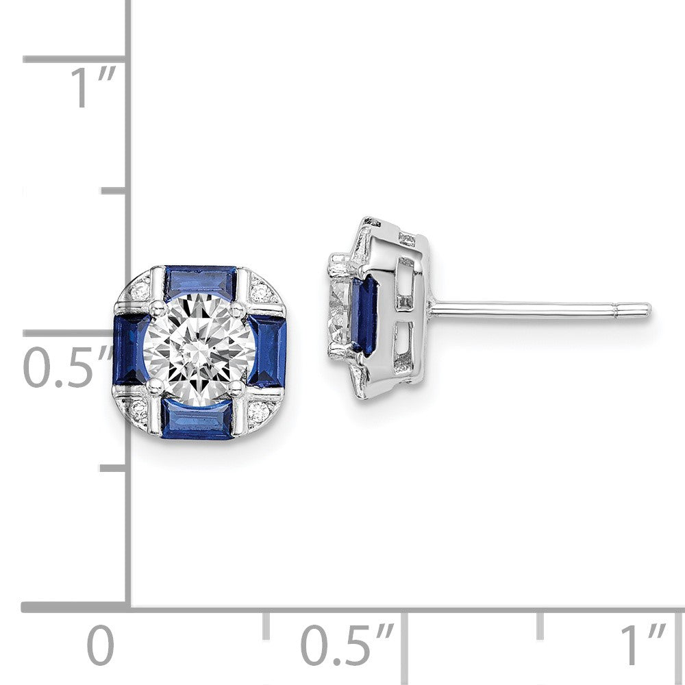 Rhodium-plated Sterling Silver CZ and Lab Created Blue Spinel Earrings