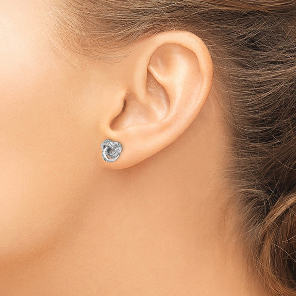 Rhodium-plated Sterling Silver Polished CZ Love Knot Post Earrings