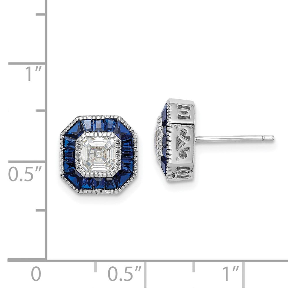 Rhodium-plated Sterling Silver Synthetic Blue Spinel and CZ Earrings